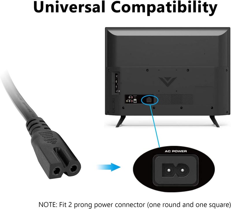Olort 8 ft 2 Prong Polarized Power Cord for Singer, Brother Sewing Machine, Vizio Smart TV AC Power Cable Replacement - Image 3